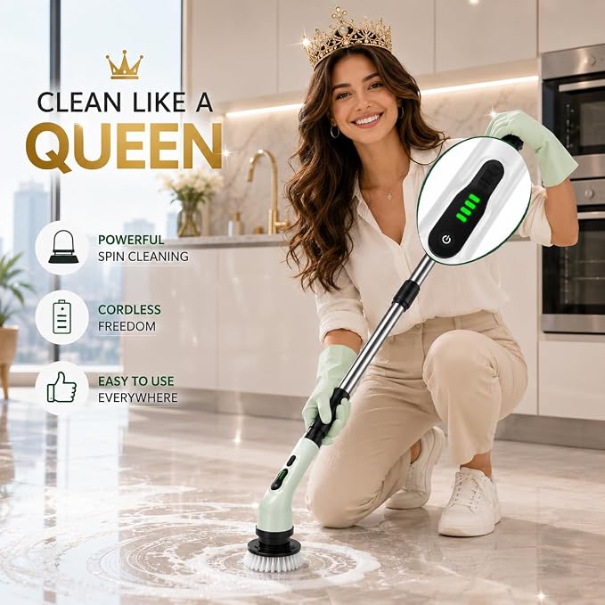 9-in-1 cordless electric spin scrubber with telescopic handle