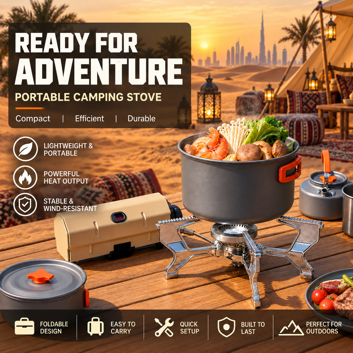 Foldable portable butane camping stove 2600W