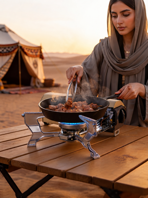 Portable stove folded with storage bag